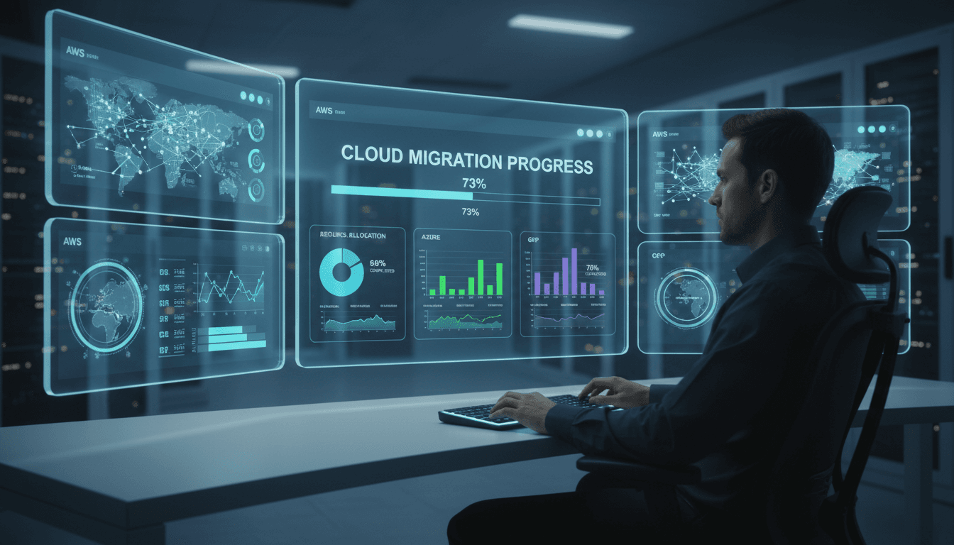 Cloud migration progress monitoring across AWS, Azure, and GCP platforms