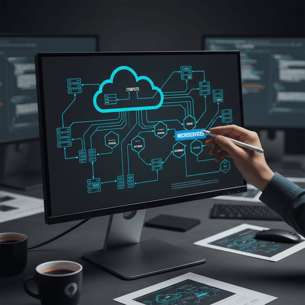 Close-up of technical planning with cloud platform references